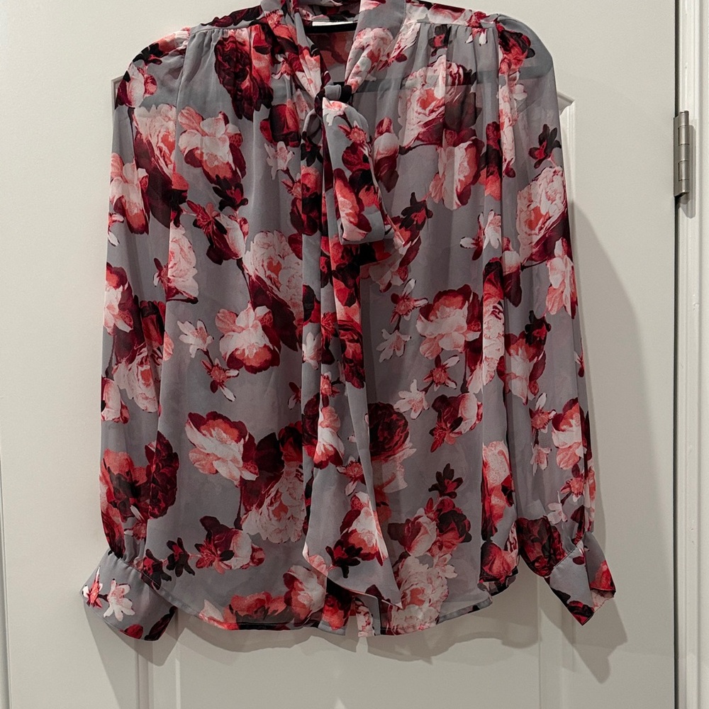 Floral Gray and Red Women's Blouse